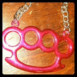 NWT Metal Mafia pink brass knuckle necklace
